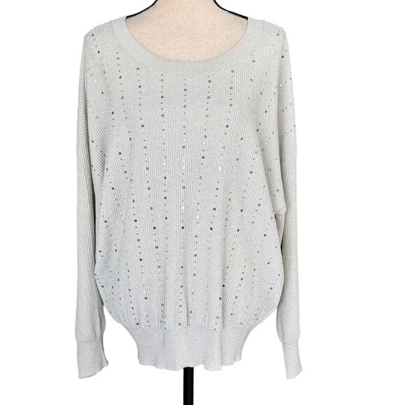 Alfani 3X-Large Sweater Long Balloon Sleeves Sequins Scoop Neck Stretch Gray New - Picture 1 of 9